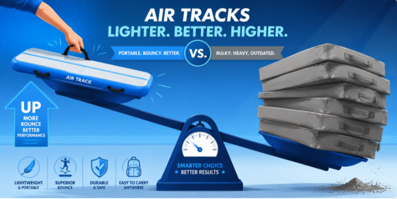 Comparison of portable inflatable air tracks versus bulky traditional foam gymnastics mats