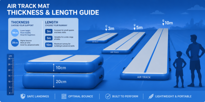 Guide to choosing air track mat thickness 10cm vs 20cm and various lengths