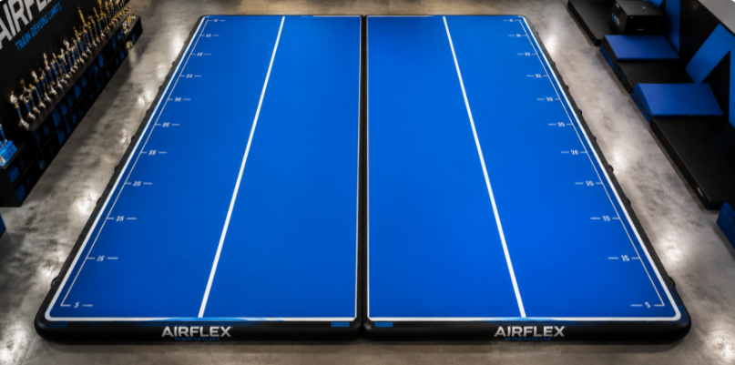 Vector illustration of customized air track options showing center lines, distance markers, and modular Velcro connections