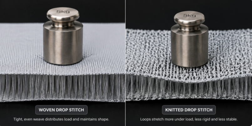 Woven versus knitted drop stitch fabric weave comparison