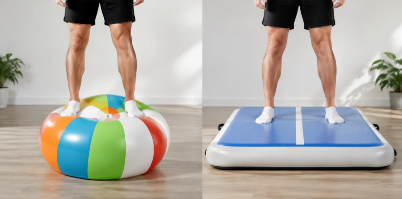 Beach ball versus rigid drop stitch panel under load