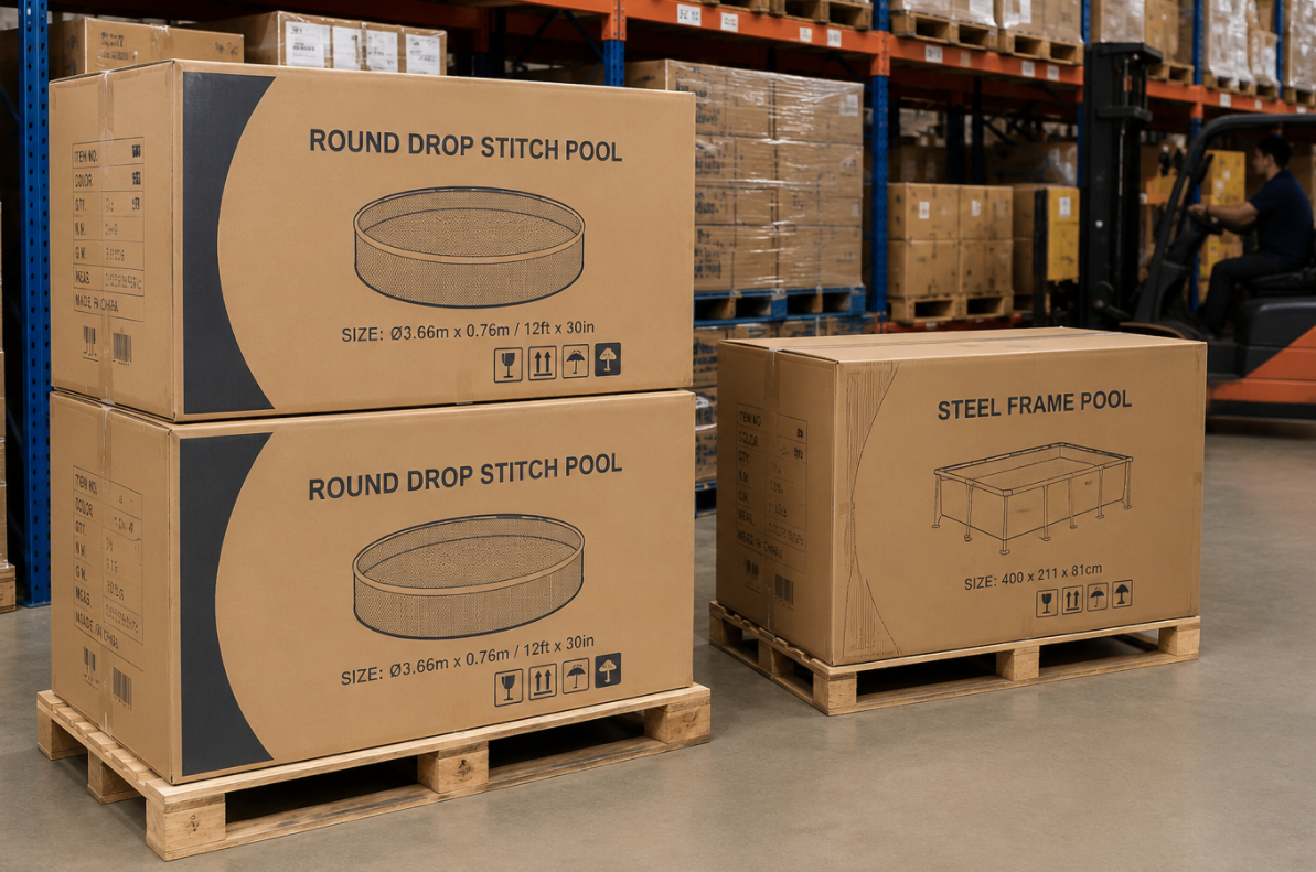 Wholesale drop stitch pool palletized warehouse shipment