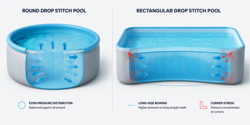 Water pressure round vs rectangular inflatable pool wall diagram