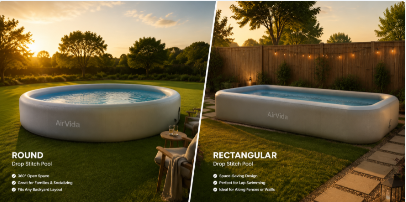 Round vs rectangular drop stitch pool backyard comparison