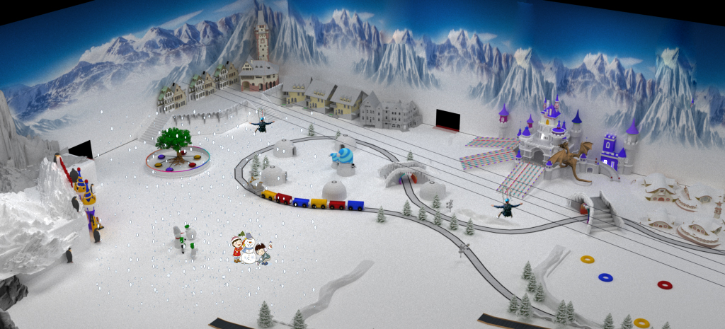 Indoor snow park design draft showing layout planning