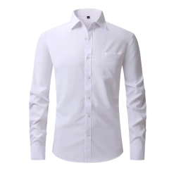 Solid Color Men's Long-sleeved Shirt, Single-breasted Square Collar Small Elastic Shirts, Suitable for Wedding/Business/Office