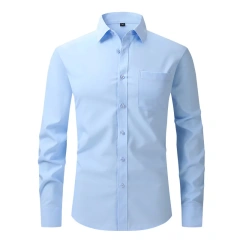 Solid Color Men's Long-sleeved Shirt, Single-breasted Square Collar Small Elastic Shirts, Suitable for Wedding/Business/Office