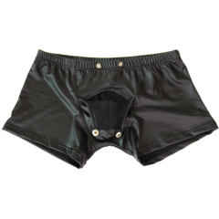 Men Fetish Gay Lingerie Male Sexy Underpants Faux Leather Boxer Shorts PQA411