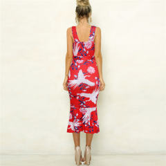 Spaghetti Strap Beach Break Clothes Floral Printed Midi Dress PQ22021C