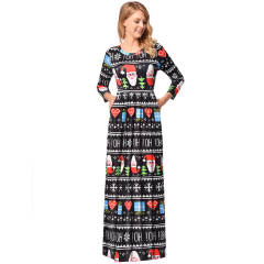 Printing Long Sleeve Maxi Dresses Ugly Christmas Dress PQR1208