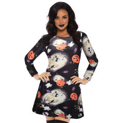 Halloween Print Party Dress For Women Crew Neck Fashion Streetwear PQR1159