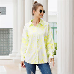 Long Sleeve Women Shirts Autumn Floral Print Casual Blouses PQOM9052C