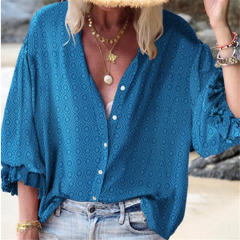 Loose Polka Dot Printed Shirt Long Ruffle Sleeve Tops PQOM9103B