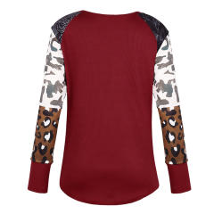 Long-sleeved Autumn T-shirt Leopard Print Top for Women PQOM9170B