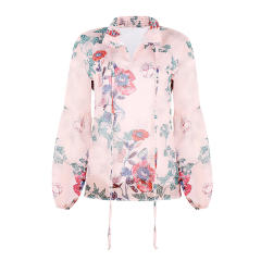 Loose Long Sleeve Tops Floral Printed Chiffon Shirt PQOM9118