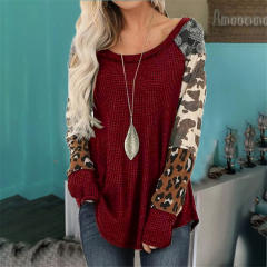 Long-sleeved Autumn T-shirt Leopard Print Top for Women PQOM9170B