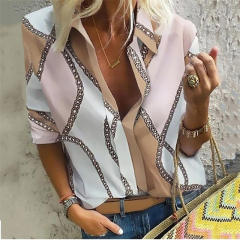 Stand Collar Autumn Shirt Loose Printed Tops For Women PQOM9176C