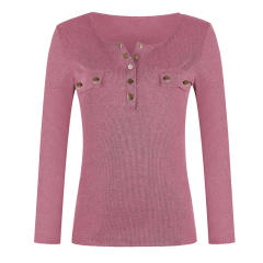 Solid Color Plus Size Shirt Autumn Sweater Slim Ribbed Tops PQOM9180