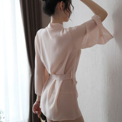 Sexy Women Nightgown Transparent Chiffon Bathrobe Set PQAR5150A