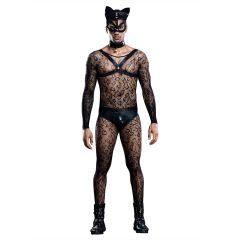 Cosplay Cat Man Costume Sexy Nightclub Mesh Perspective Performance Uniform PQ7219