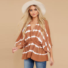 Spring Bat Sleeve Tie-Dyed T-shirt Women Summer Casual Tops PQLQ022D