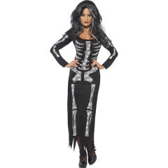 Horror Skeleton Print Dresses Ghost Costume Halloween Performance Costume PQX052