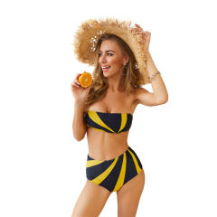 Ladies Striped Swimsuits Fashion Bandeau Swimwear High Waist Bikinis PQ19020
