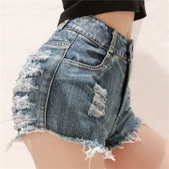 Blue Denim Shorts Hot Pants Nightclub Sexy High Waist Ripped Holes Jeans PQMLY672C