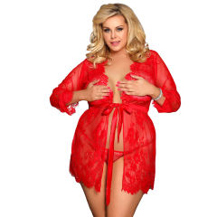 Red Night Gown Eyelash Lace Sleepwear Lingerie PQ80552B