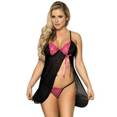 Plus Size Sleepwear Furcate Babydoll With Rose G-String PQ80355