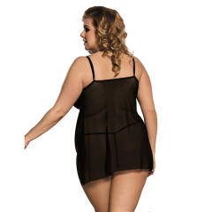 Black Mesh Sleepwear Furcate Babydoll With Rose G-String PQ80355