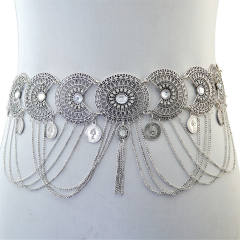 Fashion Hollow Crystal Chain Tassel Geometric Retro Coin Waist Chain PQN6340A