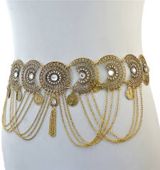 Fashion Hollow Crystal Chain Tassel Geometric Retro Coin Waist Chain PQN6340A