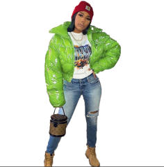 Faux Leather Down Jacket PU Stand-collar Glossy Down Coat PQUJ4559C