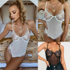 Lace Bodysuit Deep V-neck Mesh Teddies Lingerie for Women PQBS611B