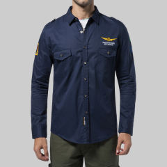 Dark Blue Long Sleeve Spring Casual Shirts Men's Fashion Tops PQ12001C