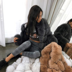 Grey Winter Fox Faux Fur Coat for Women Chic Fur Long Jackets PQFC014C