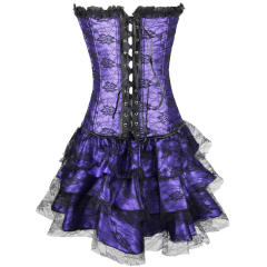 Black Luxury Court Corset Dress Underbust Corselet Palace Gorset with Skirt PQ584B