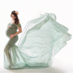 Wine Red Long Maternity Dress Elegant Pregnant Gown Off Shoulder Mesh Maxi Dresses Party Clothing PQ1869C