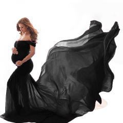 Wine Red Long Maternity Dress Elegant Pregnant Gown Off Shoulder Mesh Maxi Dresses Party Clothing PQ1869C