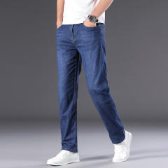 Blue Summer Casual Pants Plus Size Denim Trousers Men Mature Jeans PQ301B