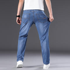 Blue Summer Casual Pants Plus Size Denim Trousers Men Mature Jeans PQ301B