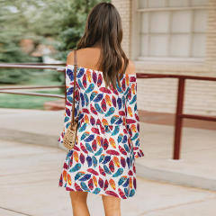 White Summer Floral Print Mini Dresses Sexy Knit Casual Dress PQH2121A