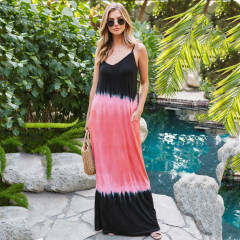 Khaki Gradient Color Boho Dresses Women Sleeveless Sling Maxi Dress PQLQ059B