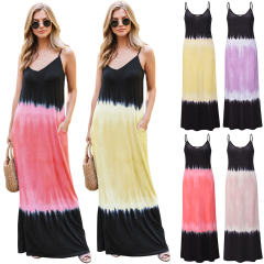 Khaki Gradient Color Boho Dresses Women Sleeveless Sling Maxi Dress PQLQ059B