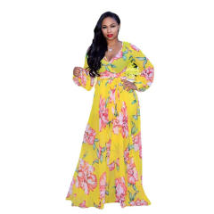 Chiffon Summer Beach Dress Fashion Big Swing Floral Print Maxi Dress PQ2215