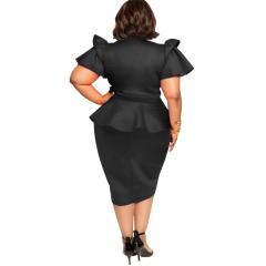 Orange Plus size Summer Dress Fashion Bow Short Sleeve Midi Dress PQ1062A