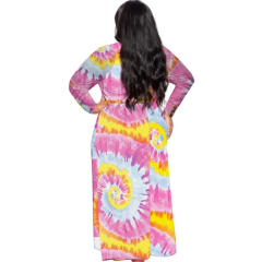 Red Tie-dyed Plus Size Dress Fashion Long Sleeve Maxi Dresses PQ1064A