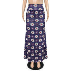 Women Geometric Long Skirt Classic High Waist Digital Print Skirt PQ9454