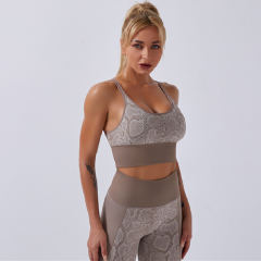 Snake Pattern Bubble Butt Yoga Outfits Women Fitness Bras with Running Leggings PQYJ012